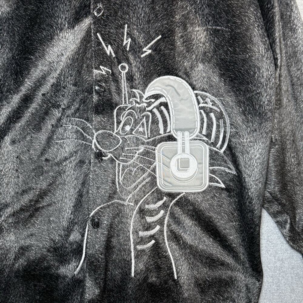 Vintage 80s FOX Collection Faux Fur Jacket XL Graphic Cat Headphones Made Korea